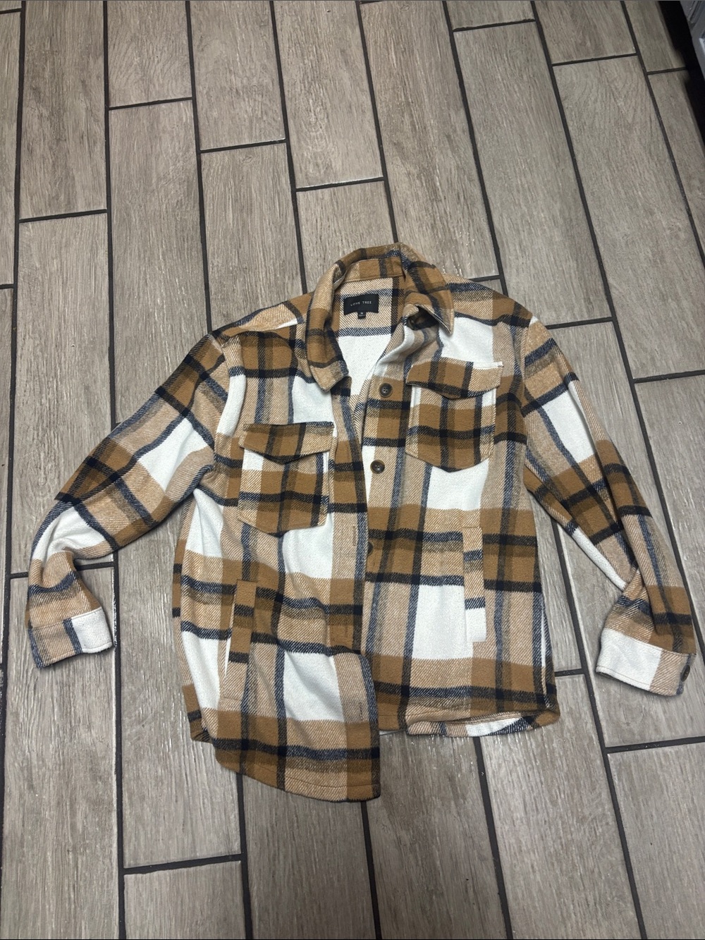 Women's Plaid Button-Front Shirt Jacket - Camel & White